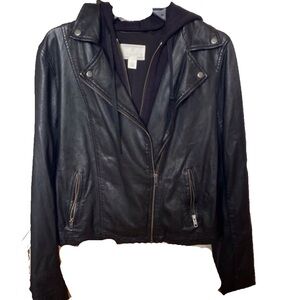 Caslon leather hooded jacket